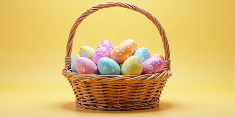 Bright and Festive Easter Egg Basket Filled with Colorful Eggs – A Perfect Symbol of Easter Joy and Celebration for Holiday Marketing