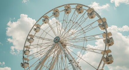 Fototapeta premium Majestic Ferris Wheel Ascending Toward a Sky Awash in Pale Blues and Soft Whites