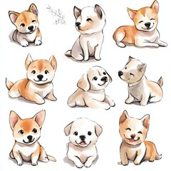 Adorable Watercolor Dog Doodles Playful Poses for Pet Lovers and Designers