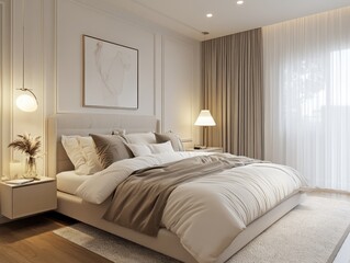 A beautifully decorated bedroom demonstrates its luxurious style