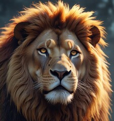 Naklejka premium Majestic lion's head with vibrant mane in a mystical aura, mystic, digital painting, magical aura