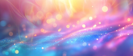 Fototapeta premium Dreamlike holographic background with pastel colors and glowing bokeh lights create a serene atmosphere for design projects