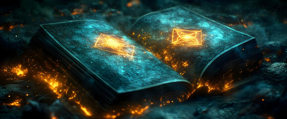 Obraz premium Burning Glowing Ancient Books