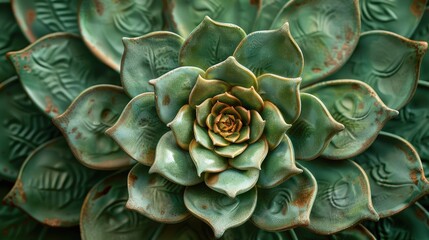 Obraz premium Vibrant Green Succulent Plant with Intricate Leaf Patterns and Center Bloom Captured in Detail