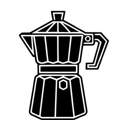 Black silhouette of a classic stovetop espresso maker, featuring a octagonal body and a distinctive spout and handle.