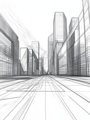 Fototapeta premium abstract modern urban landscape line drawin.3D illustration Imagination architecture building construction perspective design.