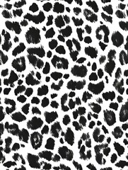 Black and White Leopard Seamless Pattern. Watercolor Hand Drawn Cheetah Print. Wild Skin Exotic Texture. Geometric Fur background. Leopard and Jaguar Leather. Watercolour Hand Painted Skin Pattern.