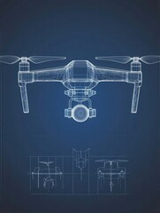 Vector Quadcopter or drone line blueprint wireframe