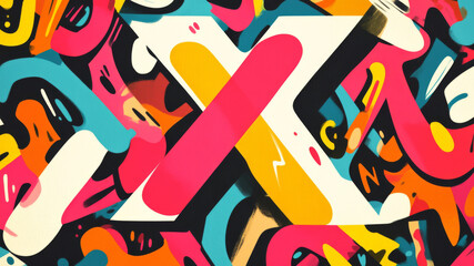 Colorful abstract graffiti design featuring bold, overlapping shapes and the letter "X"