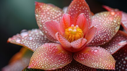 Fototapeta premium Vibrant Water Lily with Dew Drops on Petals Showcasing Natural Beauty in a Tropical Setting