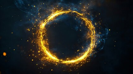 A mesmerizing glowing ring made of sparks and smoke against a dark background, conveying energy and mystique.