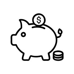 Piggy bank with coin and stack of coins
