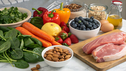 Paleodiet (Stone Age Diet) - meat, fish, eggs, vegetables, fruits, nuts, seeds, herbs, mushrooms, natural oils (olive, coconut, avocado), honey. Great for advertising fitness, restaurants and healthy 