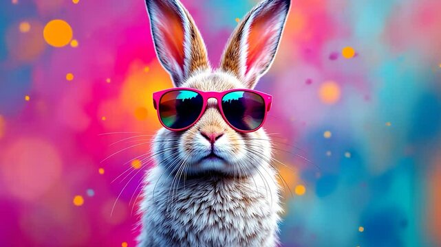 Cool Bunny in Sunglasses Against Vibrant Background