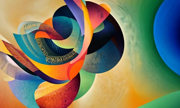 Dynamic Abstract Composition with Colorful Geometric Shapes and Fluid Overlapping Forms