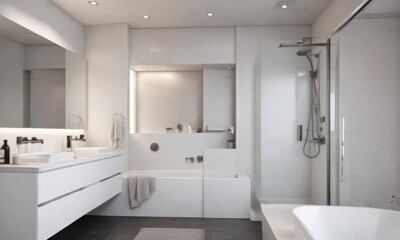 Modern bathroom with white walls and closet door,  bathroom decor,  closet