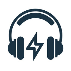 Headphones with lightning bolt symbol on black background