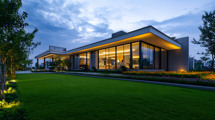 Fototapeta premium Modern Luxury Home Design Evening Twilight Exterior View