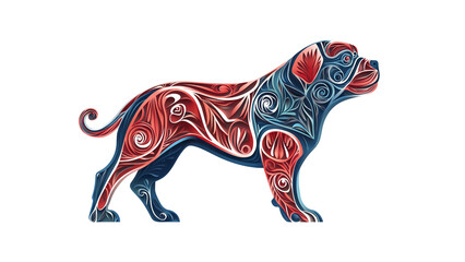 Ornate Bulldog A Red, Blue, and White Floral Dog Design