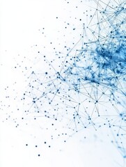 A white background with dots and lines depicting a blue network. An abstract network technology background with lines and dots. Ai background. Modern abstract concept.