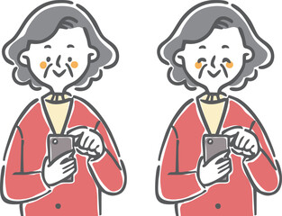 Fototapeta premium スマホを操作するシニア女性 上半身 ベクター