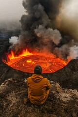 Obraz premium Volcanic Crater, Person, View, Nature