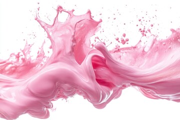 Pink liquid splash. Paint motion. Rose fluid on white. Sweet flow. Abstract shape. Smooth texture. Cosmetic swirl. Design element. Elegant splash.
