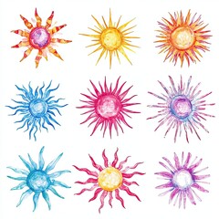 Vibrant Watercolor Sun Illustrations Perfect for Summer Designs Websites and Social Media Posts