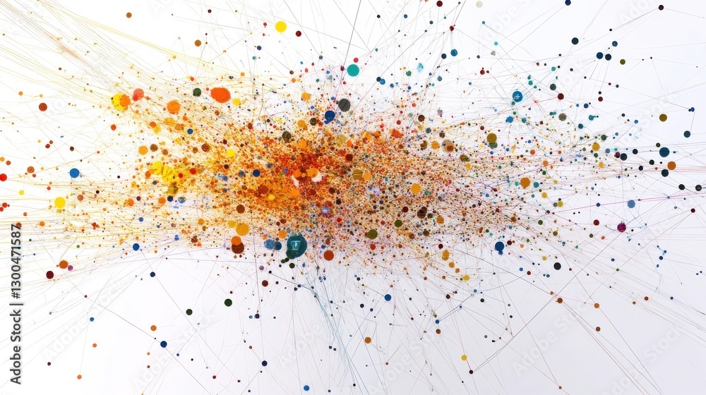 Poster a colorful abstract visualization of a network with connected nodes and lines, emphasizing the inter