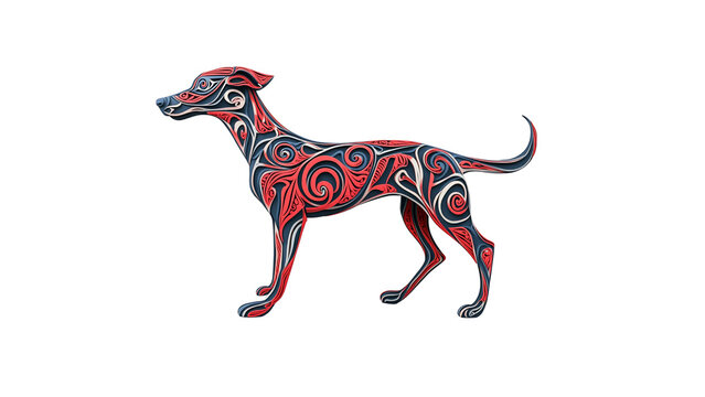 recommend clip art: Ornate Whippet Dog, Red and Blue Swirl Pattern, Artistic Animal Design