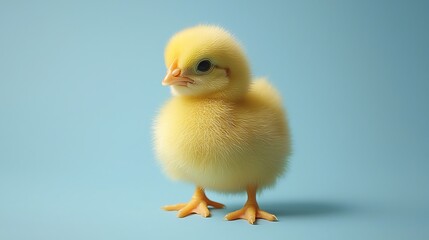 Obraz premium Fluffy chick on light blue studio background