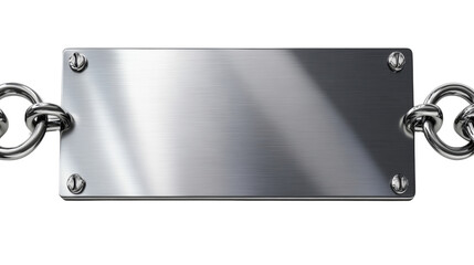 metal plate blank sign with chain isolated on white background