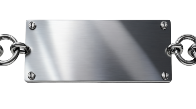 metal plate blank sign with chain isolated on white background