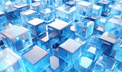 3D Illustration of interconnected cubes, glossy and reflective, with complex internal structures