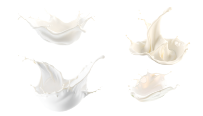Ultra-Realistic 8K White Milk Splash in Mid-Air with Smooth Curves and Glossy Texture on White Background
