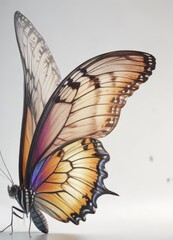 A pair of delicate butterfly wings spread wide against a soft white background,  delicate,  insect