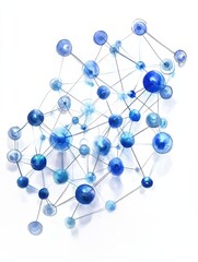 Obraz premium Abstract network illustration with interconnected blue nodes and lines on white background, representing data connections and digital communication.