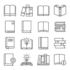 book set of web icons in line style. book, icon, reading, library, literature, textbook and novel. Vector illustration