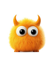 Fototapeta premium Cute orange monster with long fur, big eyes, and small horns on a white background