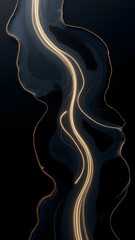 Gold & Black Fluid Pattern Illustration, Abstract Light Flow, Modern Art Texture, Elegant Graphic Design