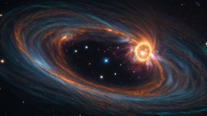 Obraz premium illustration of a magnetar, showcasing its intense magnetic field and swirling energy patterns. The background features cosmic elements, emphasizing the mysterious and powerful nature of this stellar 