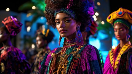 Fototapeta premium Vibrant Cultural Fashion Designs on the Runway