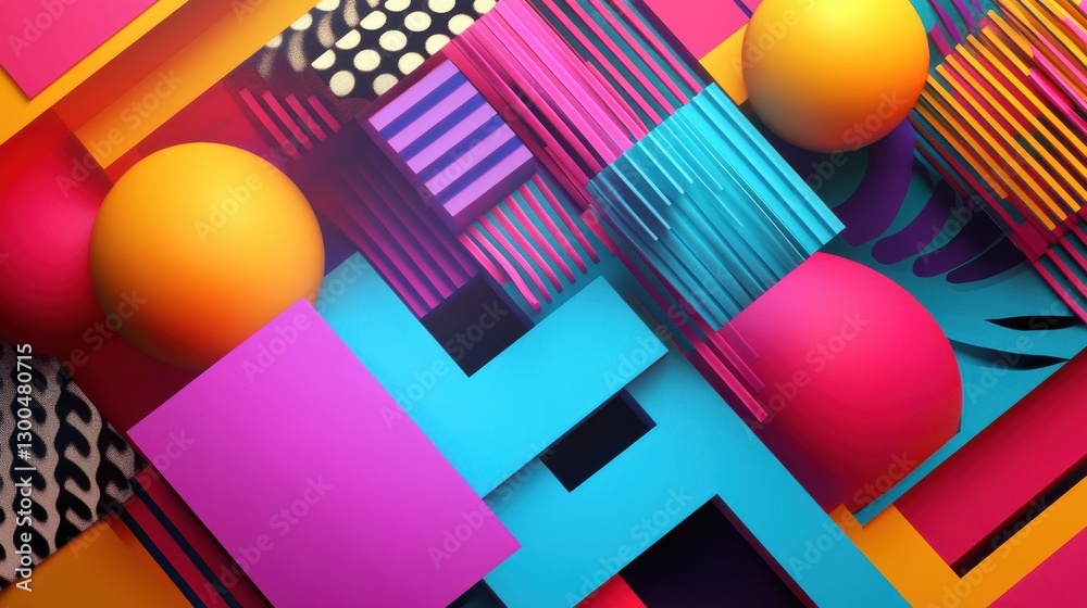 Poster the image features an array of vibrant geometric shapes with a 3d effect, showcasing a modern and ab