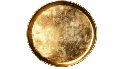 round gold tray isolated on white background