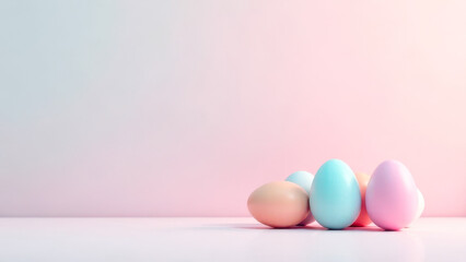Fototapeta premium Pastel Easter eggs on a pink background, soft and delicate holiday composition