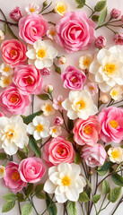 Artificial Flowers Wall for background in vintage style, sticker style. with white shades