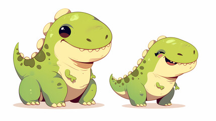 Naklejka premium Cute cartoon dinosaurs smiling together, showcasing vibrant colors and playful expressions in a simple background