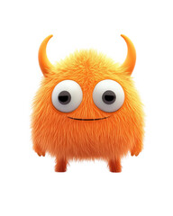 Cute orange monster with long fur, big eyes, and small horns on a white background
