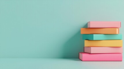 Colorful stack of books against a mint green background, perfect for education, knowledge, or personal growth themes. Copy space, commercial use, Isolate on clean background