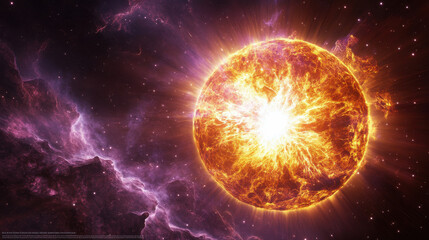 Obraz premium A breathtaking astrophotography-inspired digital painting, depicting a cataclysmic starburst, radiating energy waves across the deep space void